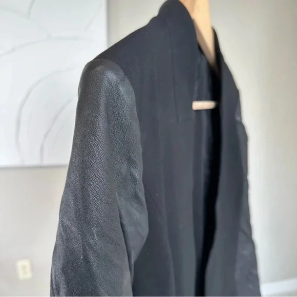 St. John Caviar Black Lamb Leather Open Front Blazer Jacket - Picture 14 of 16